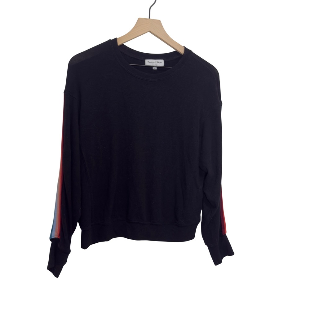 Michael Stars‎ Womens Black Rainbow Stripe Sleeve Sweatshirt Pullover M 2184STM